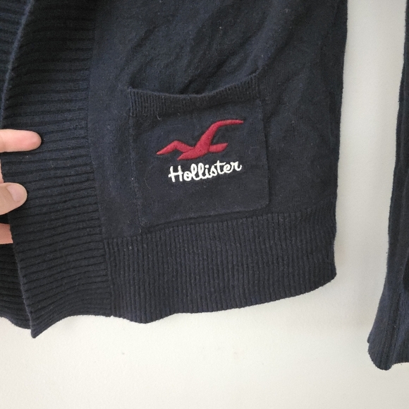 Hollister Sweater Womens Medium Navy Blue Pockets Mock Neck Preppy - Picture 2 of 9